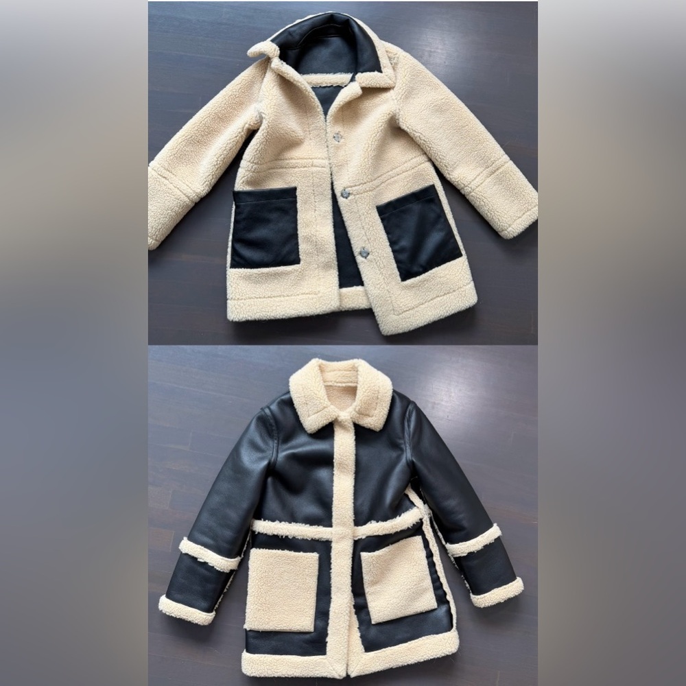 TOPSHOP - RAVEN REVERSIBLE FAUX SHEARLING COAT